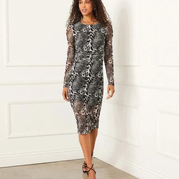 Karen Kane Mesh Side Shirred Midi Dress – Mixed Animal Print, Size Small, NWT - Picture 3 of 5